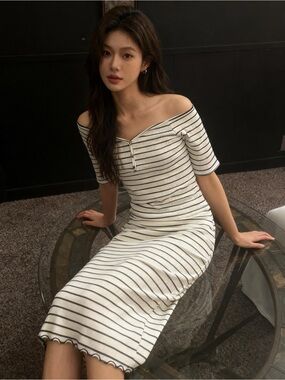 Striped White and Black Pencil Skirt with a matching Top